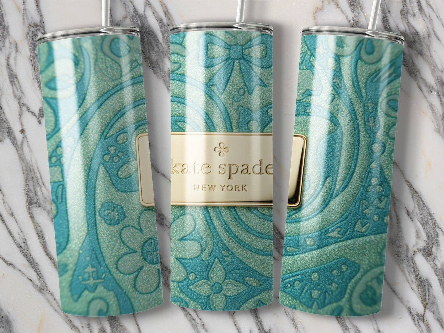 Kate Spade Inspired  Floral Teal Sparkle Design Decorative Tumblers