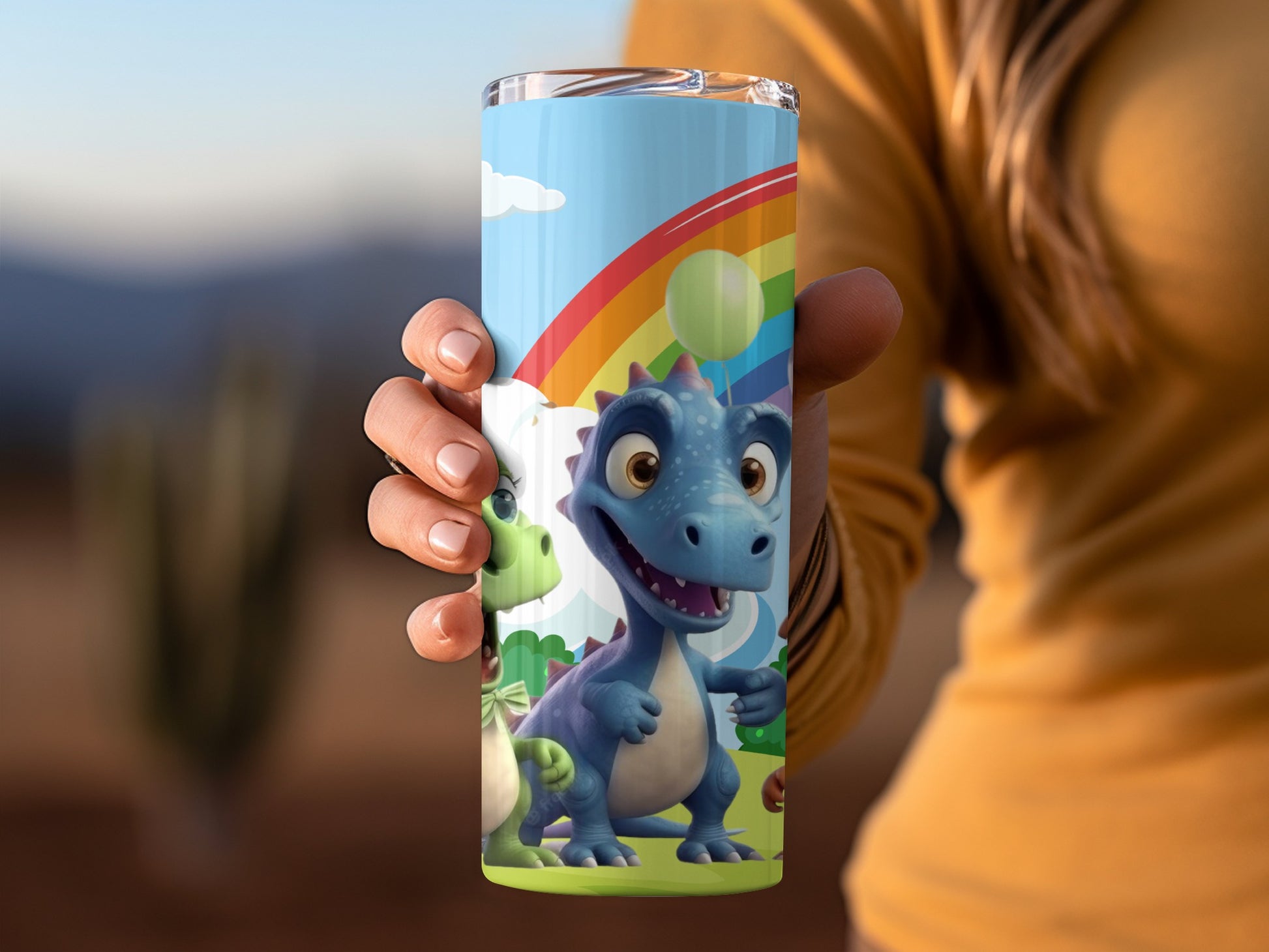 Cute Dinosaur and Rainbow Themed Tumbler for Kids