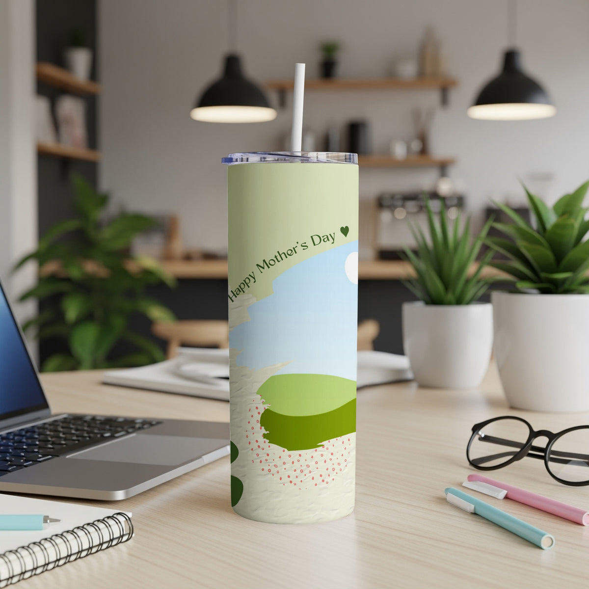 Tumbler with "Happy Mother's Day" text and a golf scene graphic.