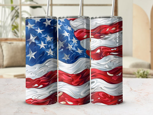 Three tumblers featuring a distressed American flag design.