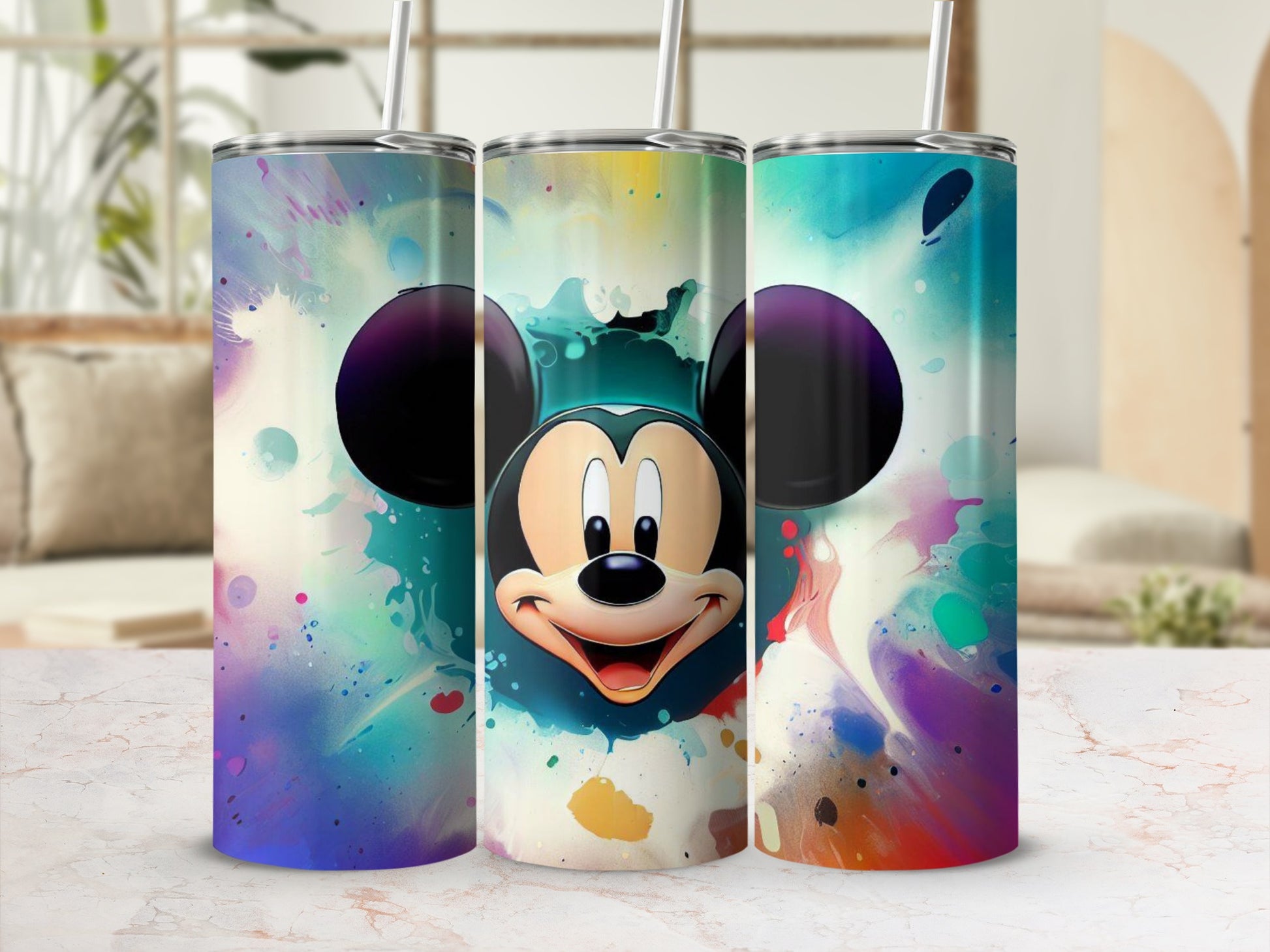 Colorful Mickey Mouse Tumbler with Straw