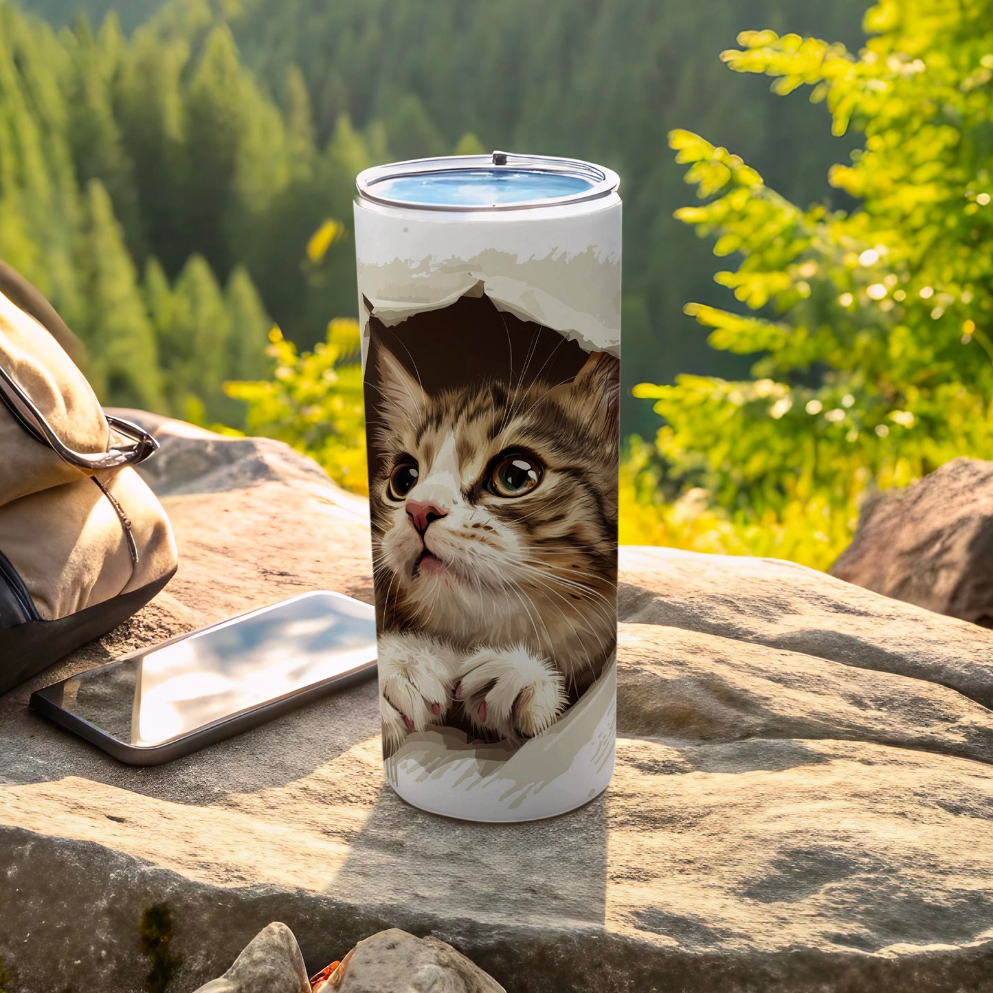 Adorable Peeking Cat Illustration Travel Tumbler product type
cat tumbler
kitten mug
animal print
cute cat art
pet lover gift
travel tumbler
insulated mug
outdoor drink
forest scene
mountain view
kitten design
tabby cat art
drinkware gift
coffee tumbler
tea mug
nature theme
feline artwork
adorable kitten
unique tumbler
gift for her