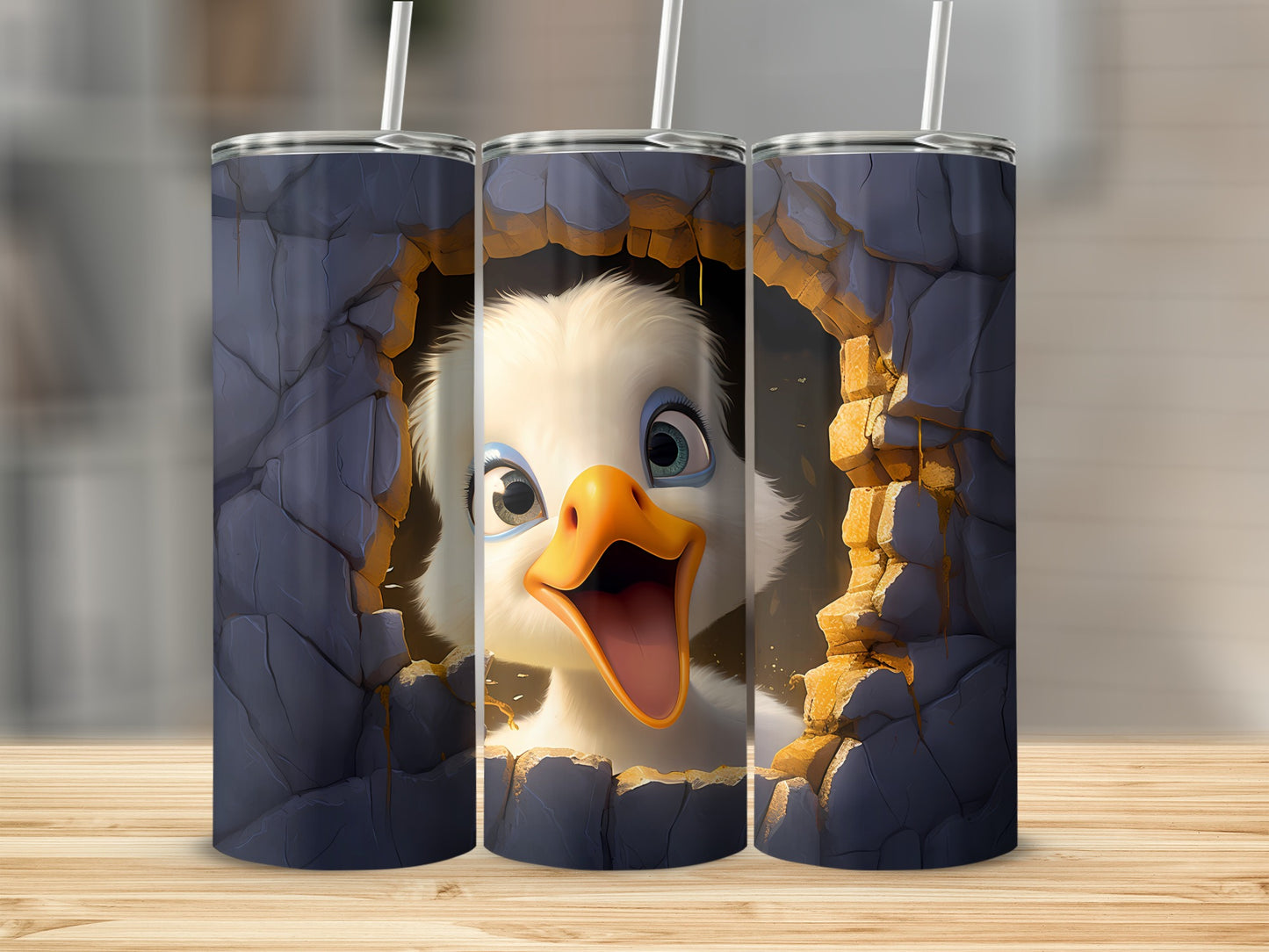 Whimsical Bird Emerging Cracked Stone Wall Fun Tumbler product type