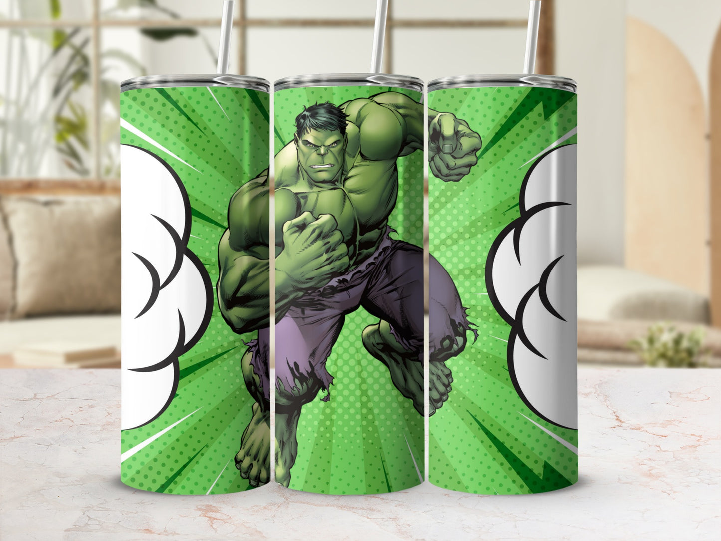 Green Pop Art Comic Character Tumbler with Straw