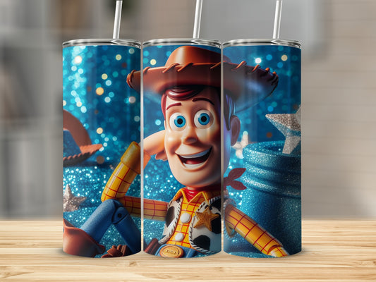 Toy Sheriff Themed Tumbler with Glitter Background Design