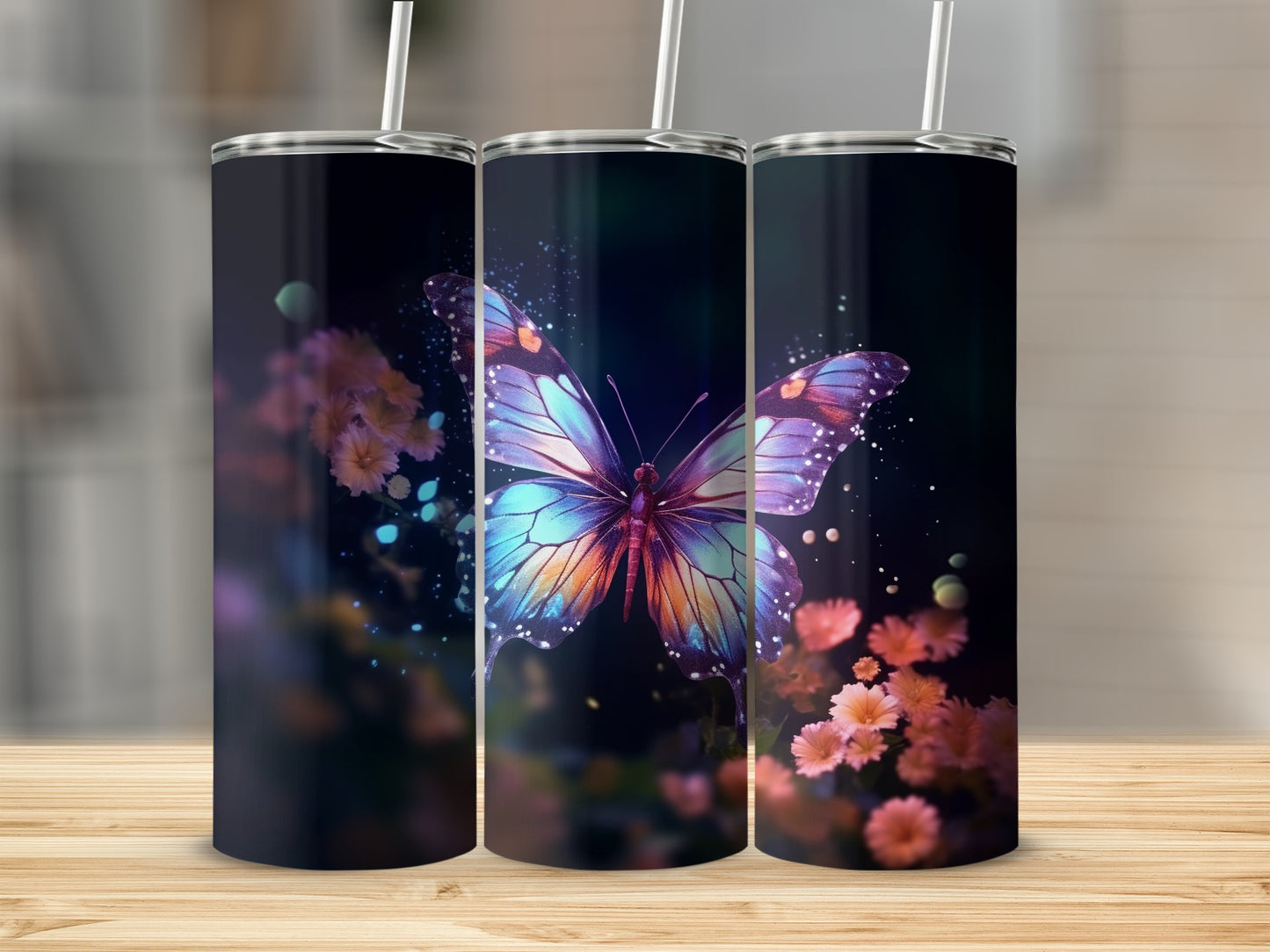 Vibrant Butterfly Floral Fantasy Tumbler product type
butterfly design, floral pattern, vibrant colors, tumbler cup, insulated tumbler, drinkware, nature art, magical butterfly, flower bloom, garden aesthetic, colorful drink, unique gift, custom tumbler, sublimation design, sparkling wings, fantasy art, spring summer, glowing flowers, butterfly lover, water bottle
