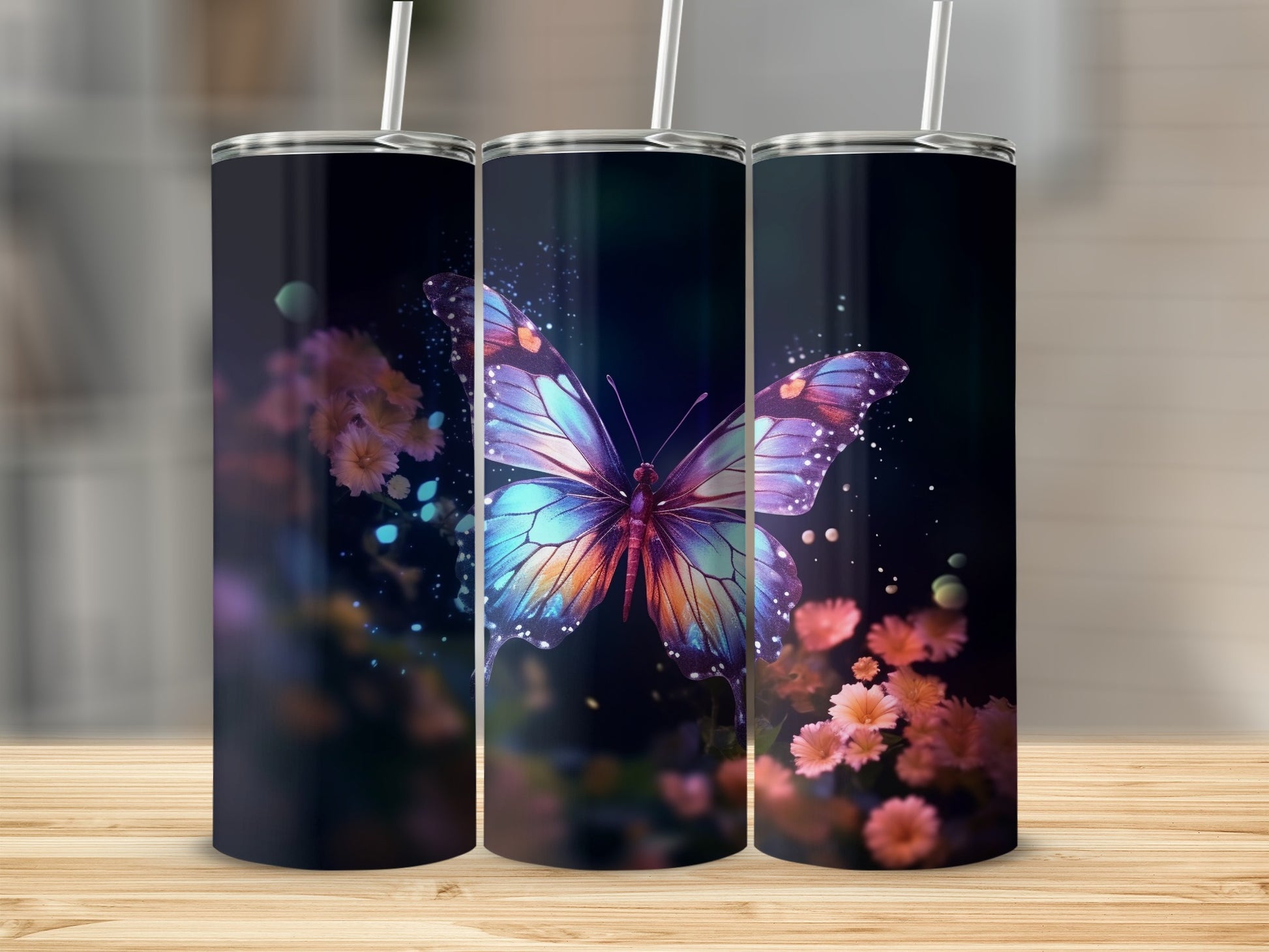 Vibrant Butterfly Floral Fantasy Tumbler product type
butterfly design, floral pattern, vibrant colors, tumbler cup, insulated tumbler, drinkware, nature art, magical butterfly, flower bloom, garden aesthetic, colorful drink, unique gift, custom tumbler, sublimation design, sparkling wings, fantasy art, spring summer, glowing flowers, butterfly lover, water bottle