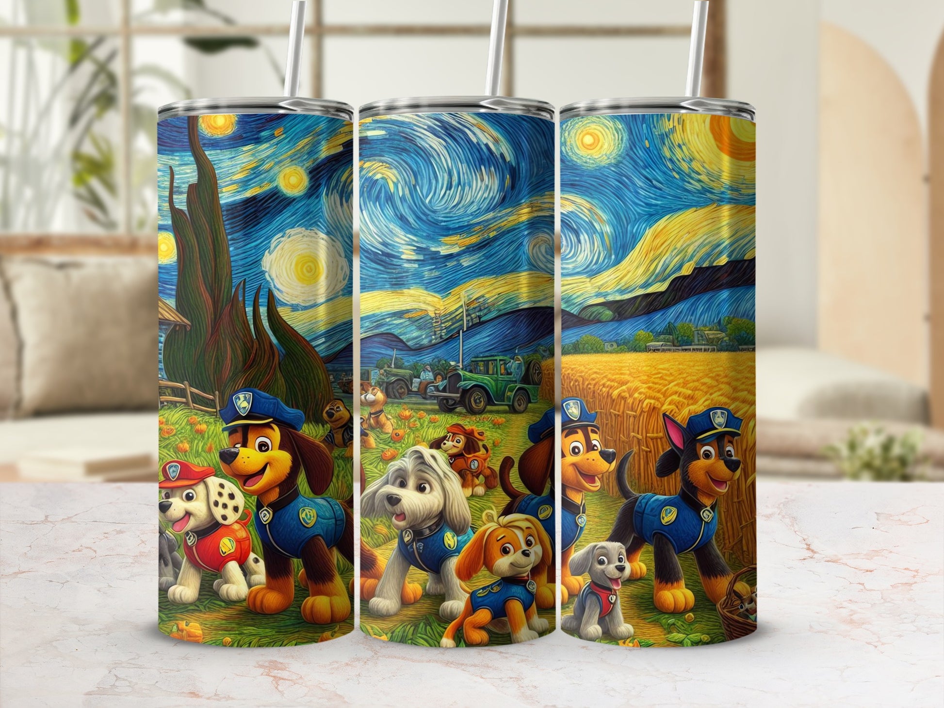 Van Gogh and Dog Cartoon Characters Tumbler Cup