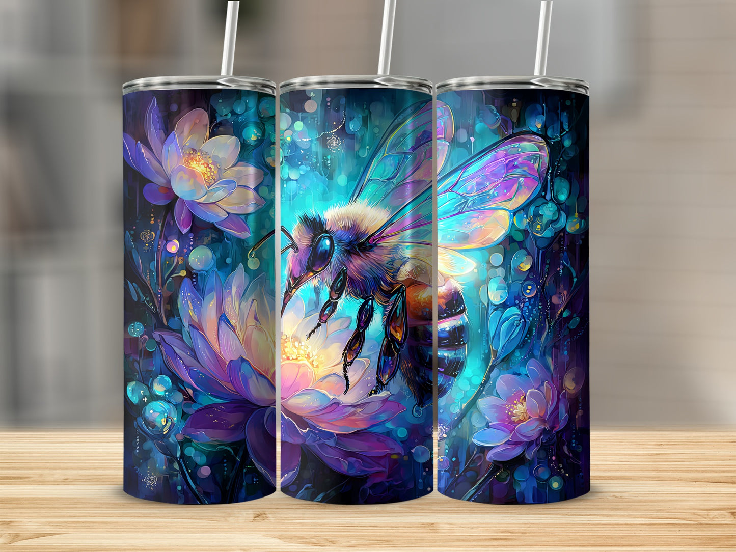 Beautifully Crafted Bee and Flowers Tumbler
