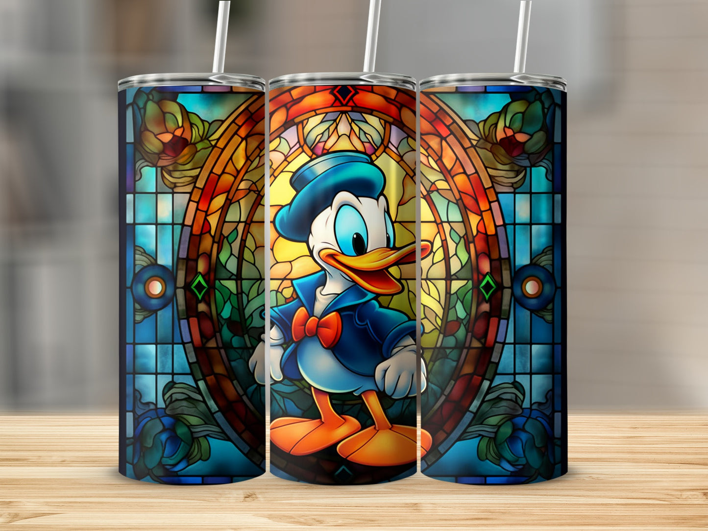 Stained Glass Art Donald Duck Tumbler Travel Cup