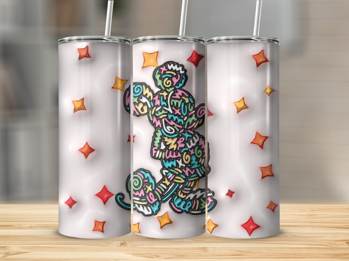 Vibrant Multicolor Tumbling Cartoon Character Tumbler