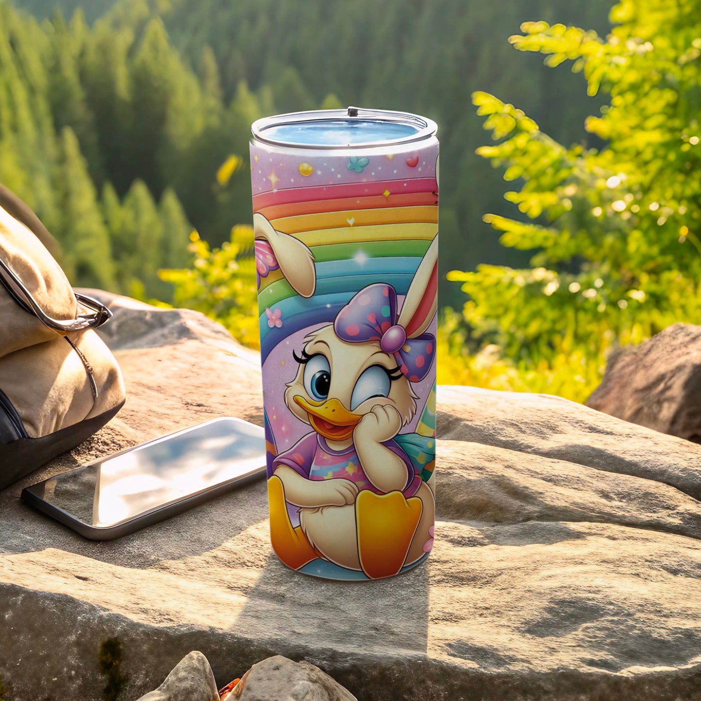 Winking Duck Bunny Ears Bow Rainbow Printed Tumbler product type