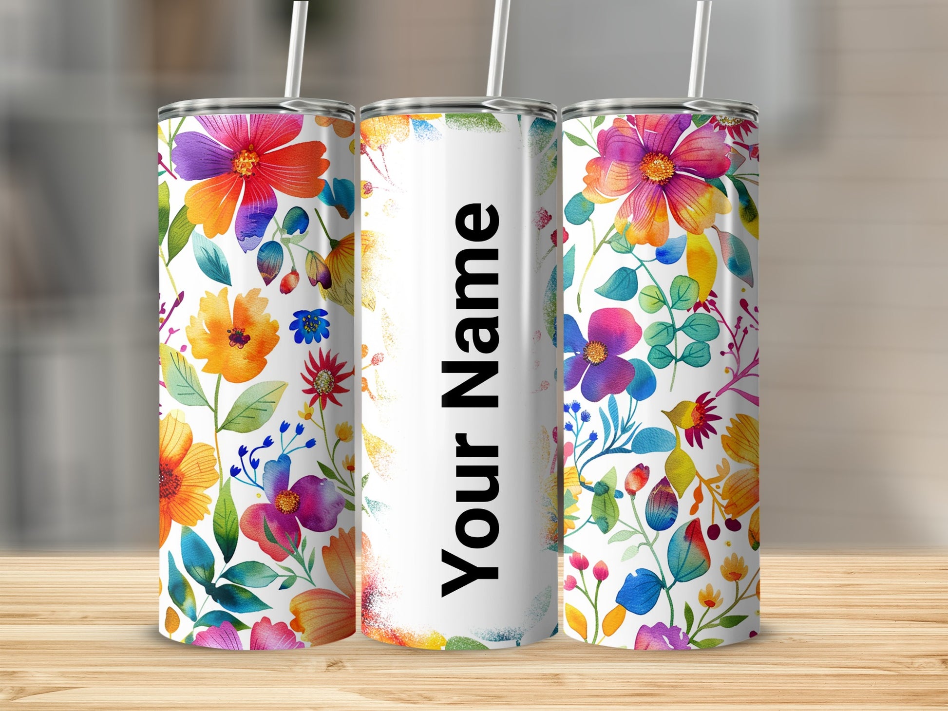 Personalized Colorful Floral Design Tumbler Cups