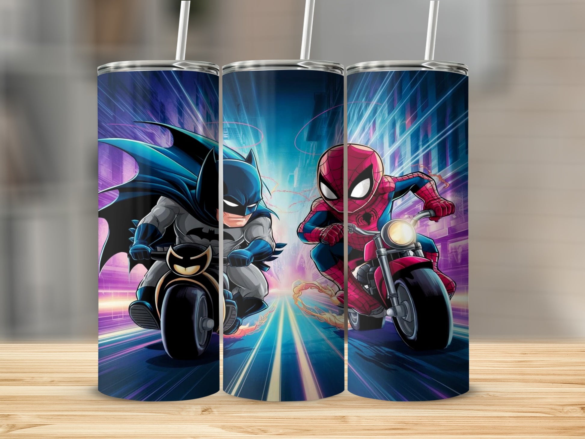 Superhero Characters on Motorcycles Tumbler