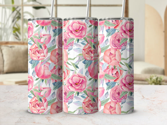 Pink Watercolor Floral Roses Pattern Tumbler product type