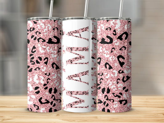 Mama Pink Leopard Print Glitter Design Tumbler
