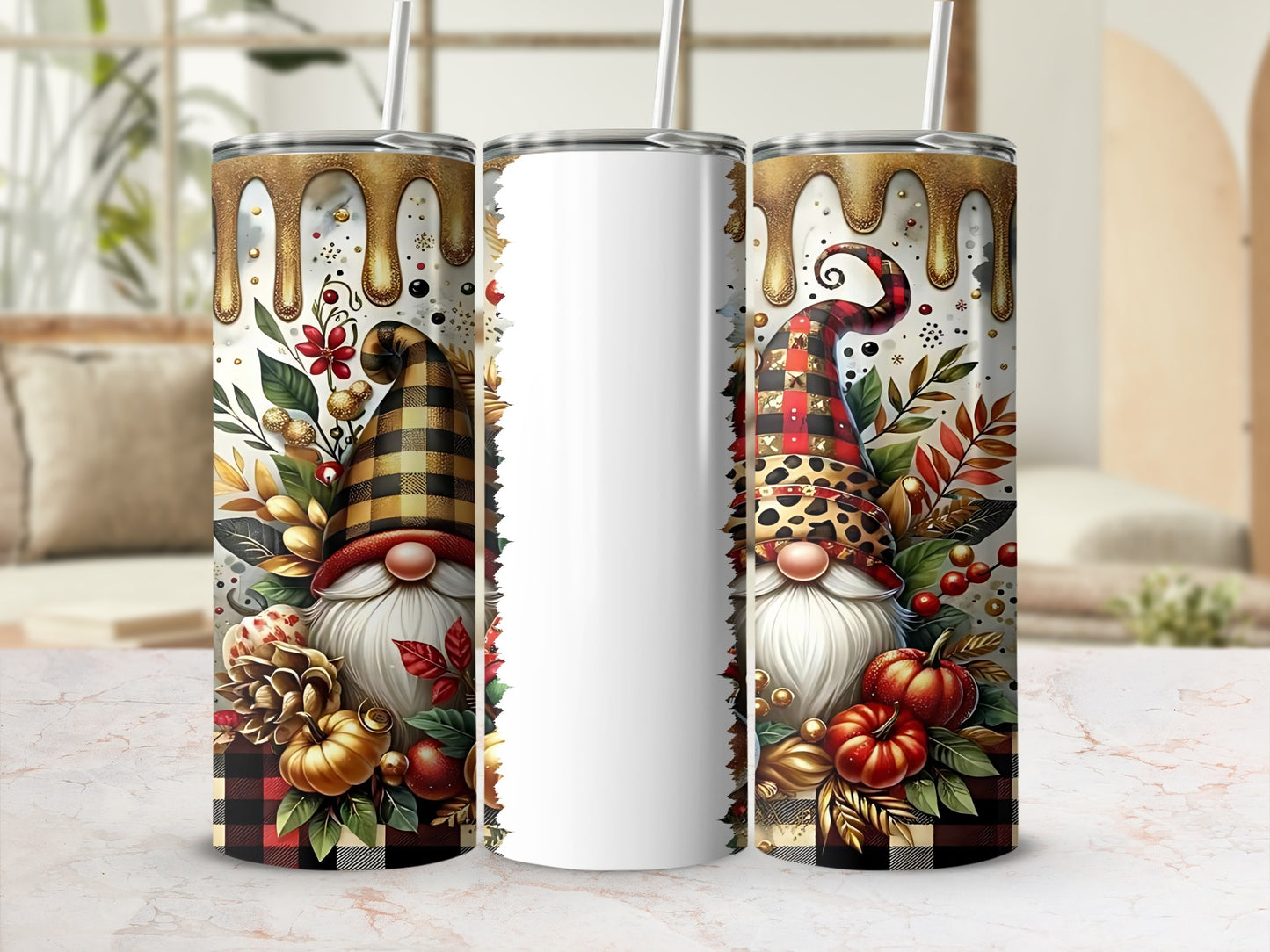 Festive Gnome Pattern Double Wall Insulated Tumbler