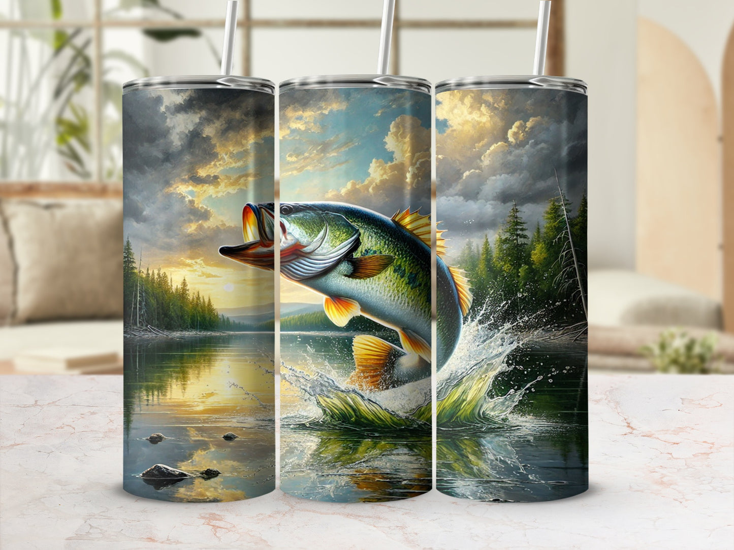 Fishing Scene with Jumping Fish Tumbler