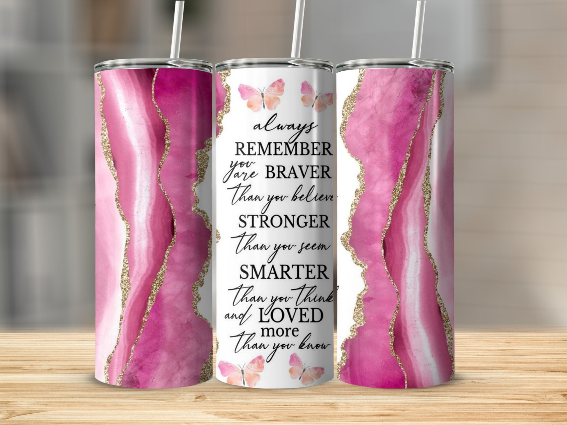 Inspirational Quote and Pink Marble Tumbler