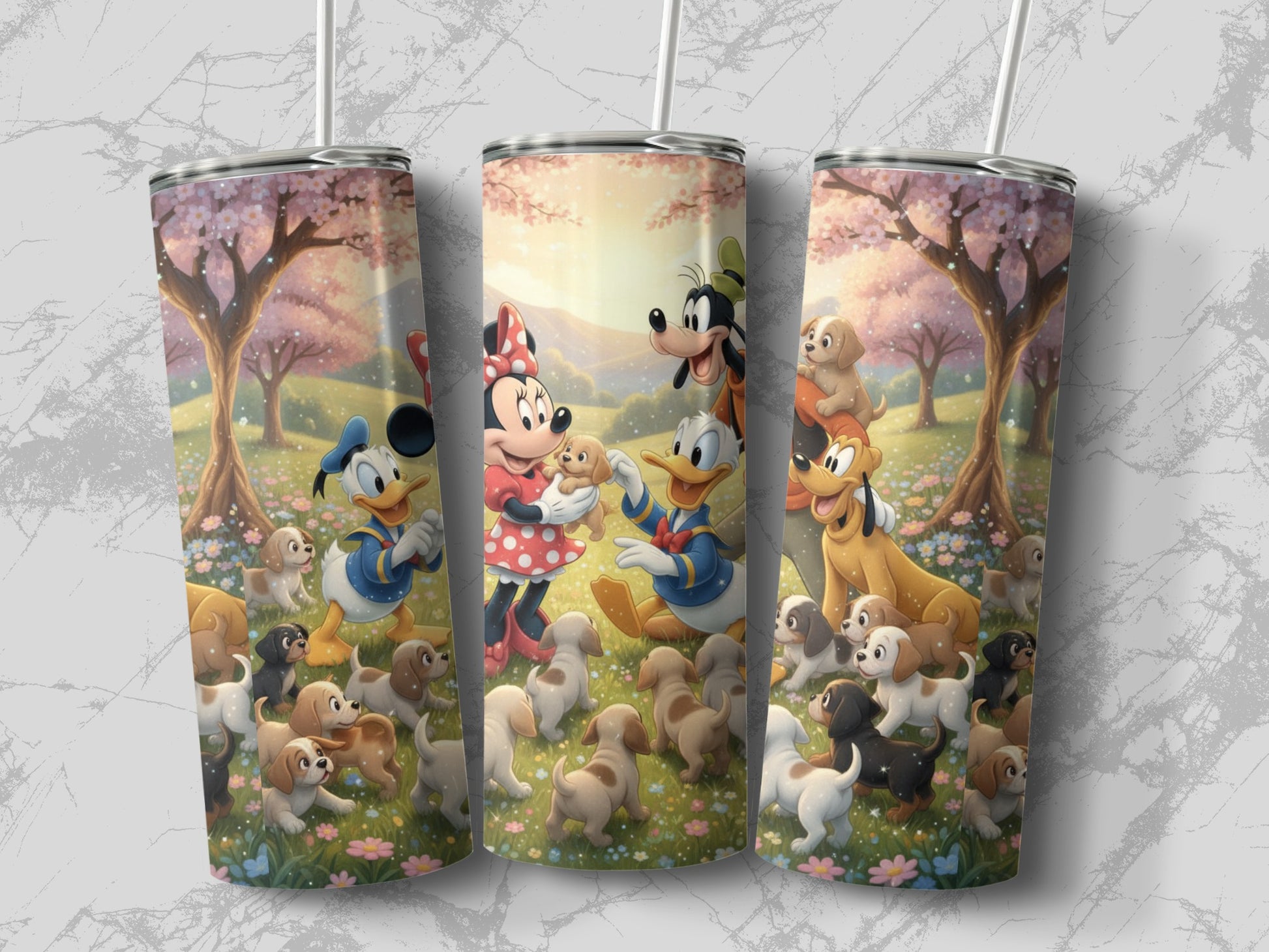 Disney Themed Tumbler with Characters and Puppies Design