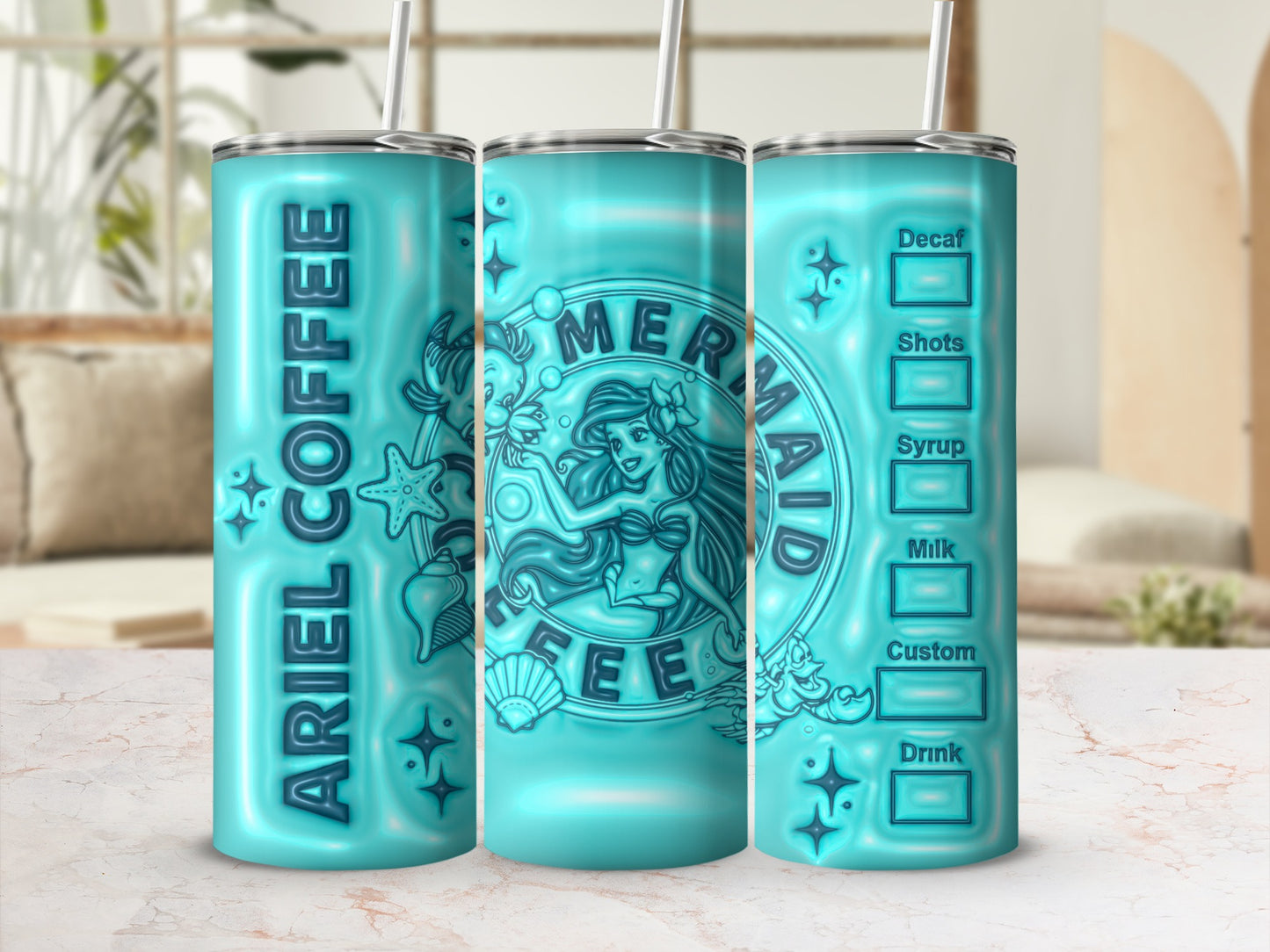 Customized Ariel Coffee Mermaid Design Tumbler