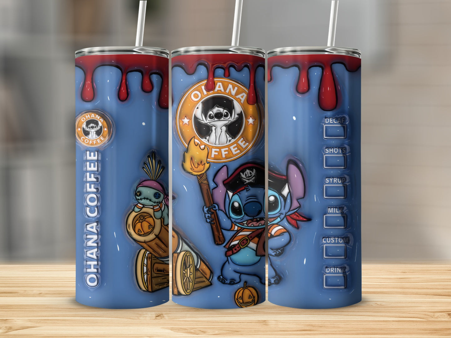 Cute Blue Alien Pirate Coffee Tumbler Cup for Fans