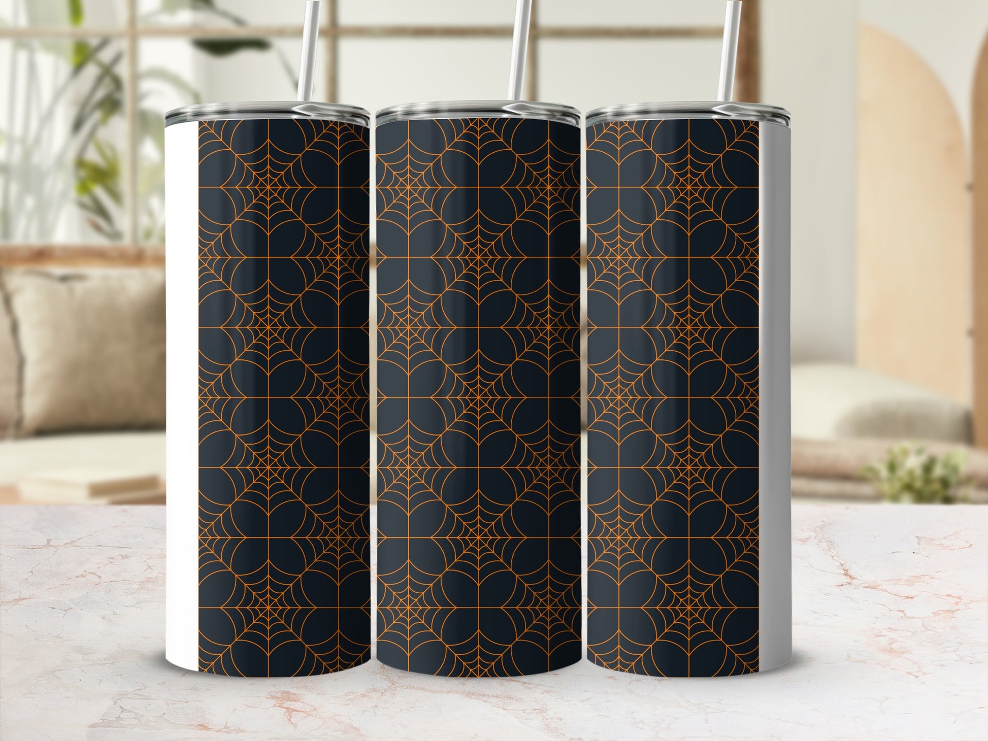 Spooky Orange Spider Web Pattern Dark Tumbler product type