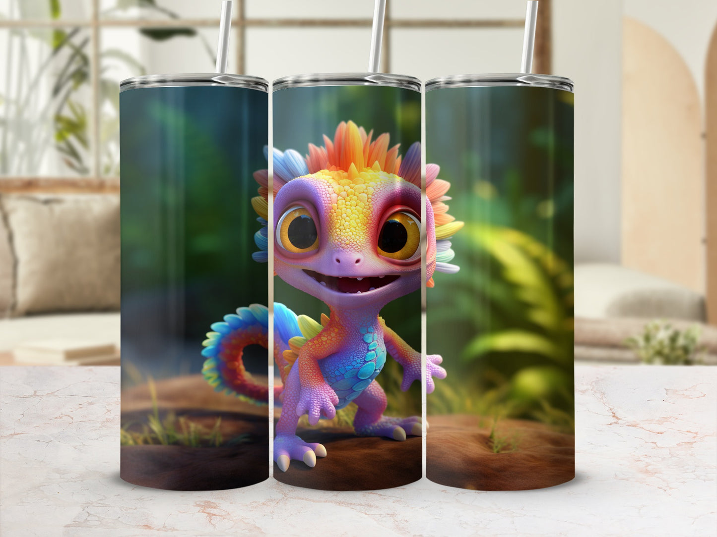 Colorful Fantasy Lizard Artwork On Tumbler Cup