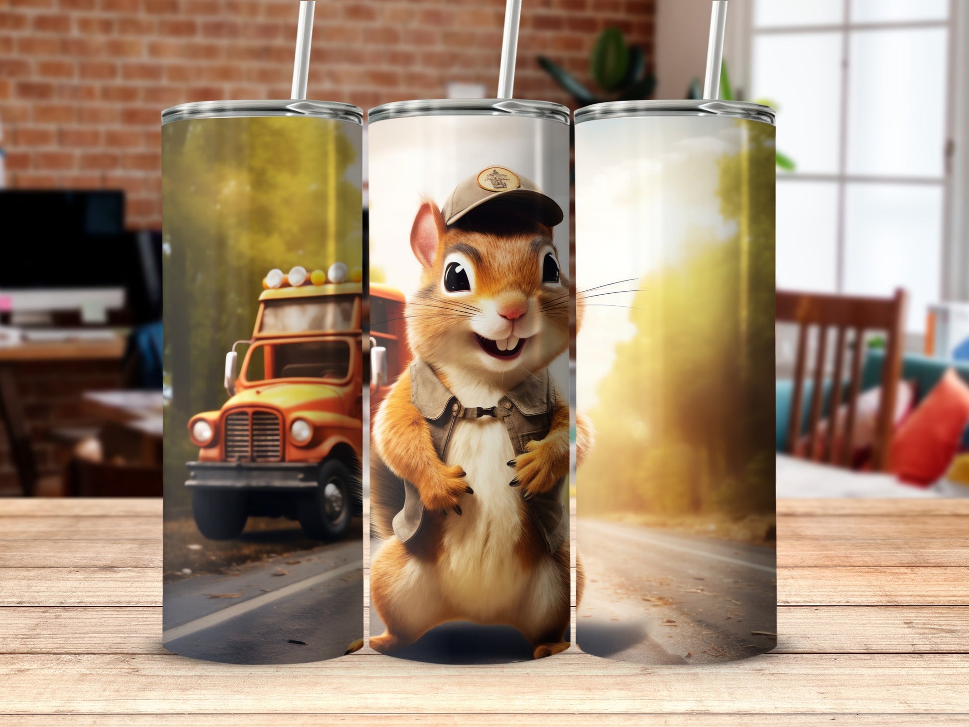 Happy Squirrel Cartoon Truck Road Nature Forest product type