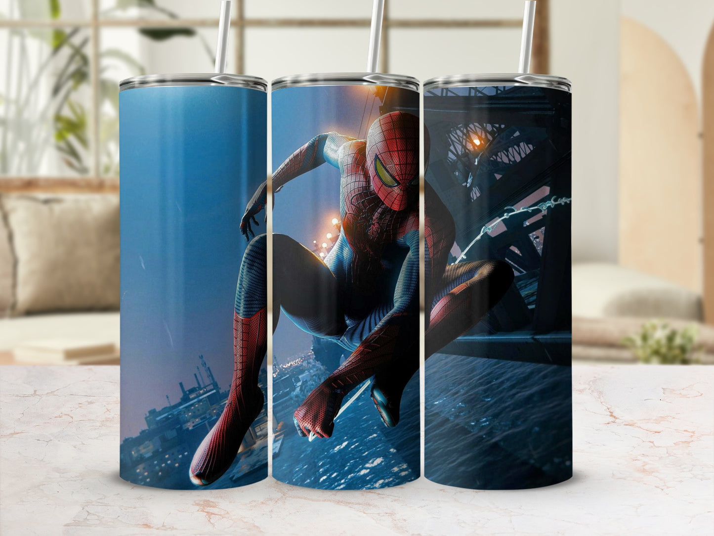 Spider Action Scene Tumbler With Straw Flask
