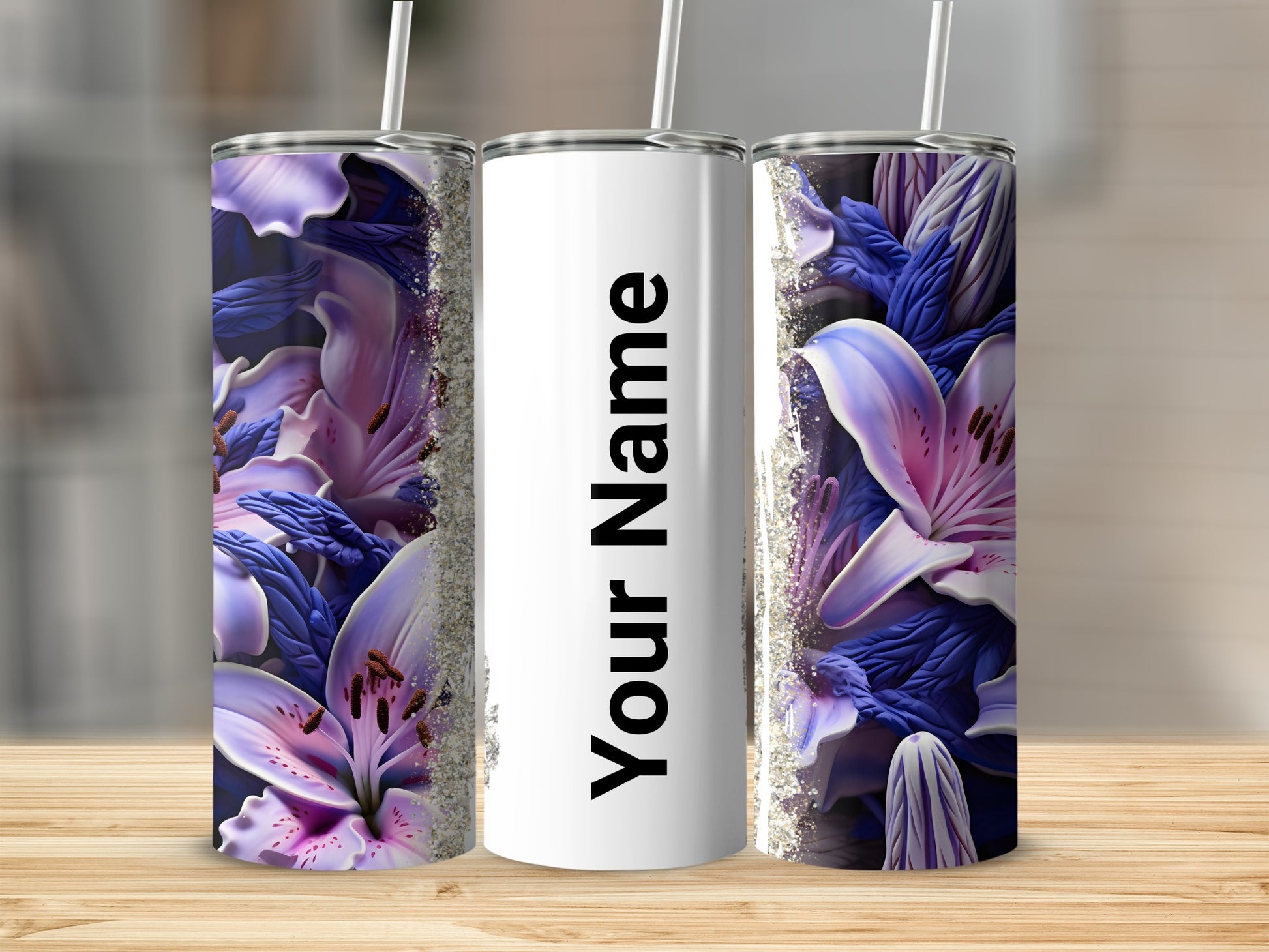 Customized Floral Design Tumbler with Purple and Pink Lilies