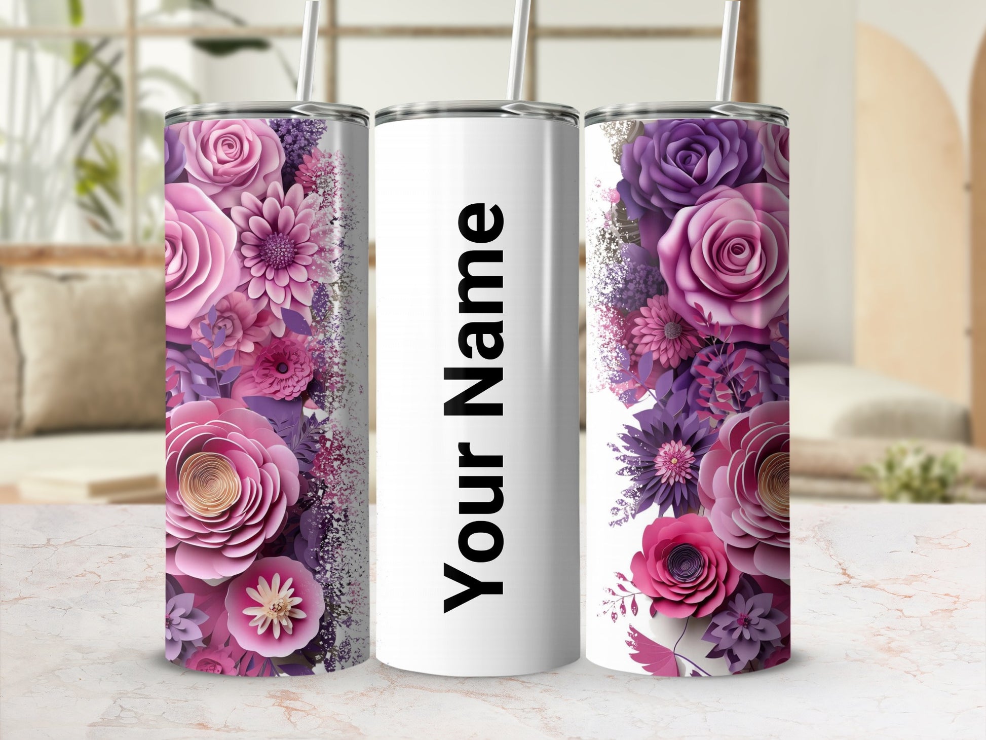 Personalized Floral Design Insulated Tumbler