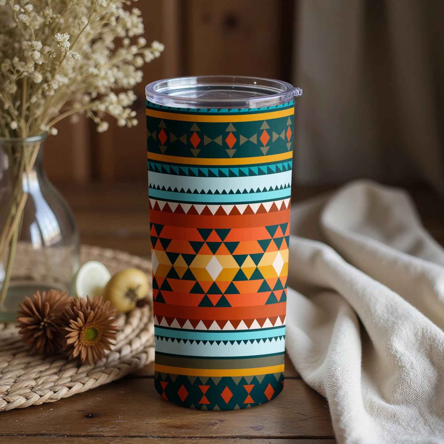 Vibrant Geometric Pattern Tumbler with Lid Drinkware