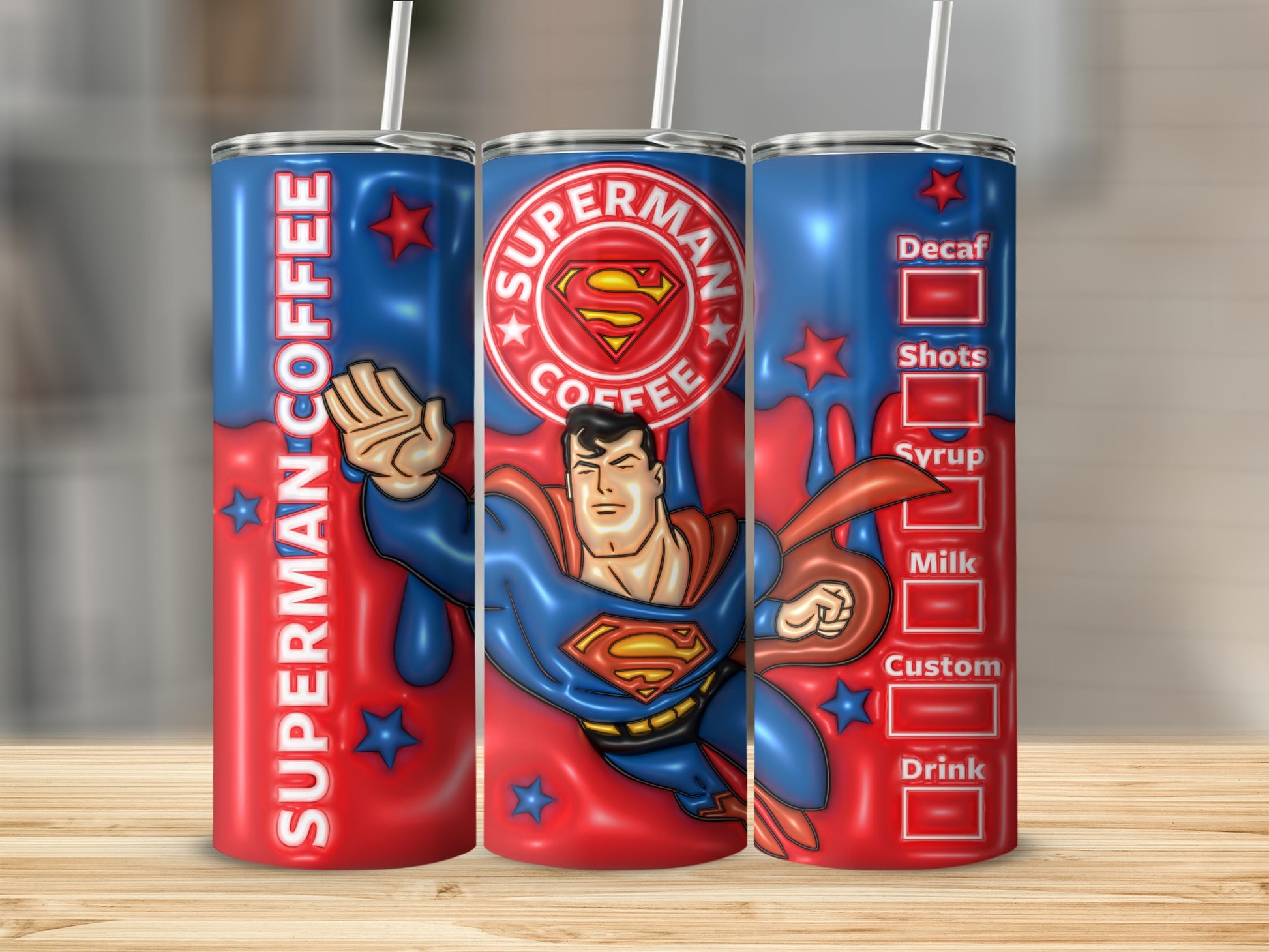 Superman Coffee Design Insulated Tumbler with Straw