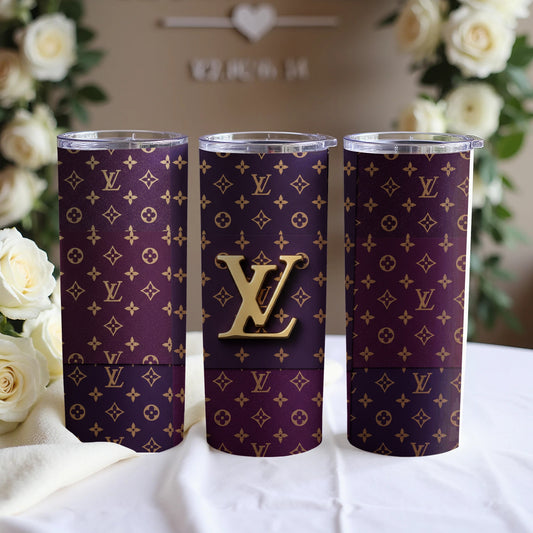 Elegant Monogram Purple and Gold Travel Tumbler Cup