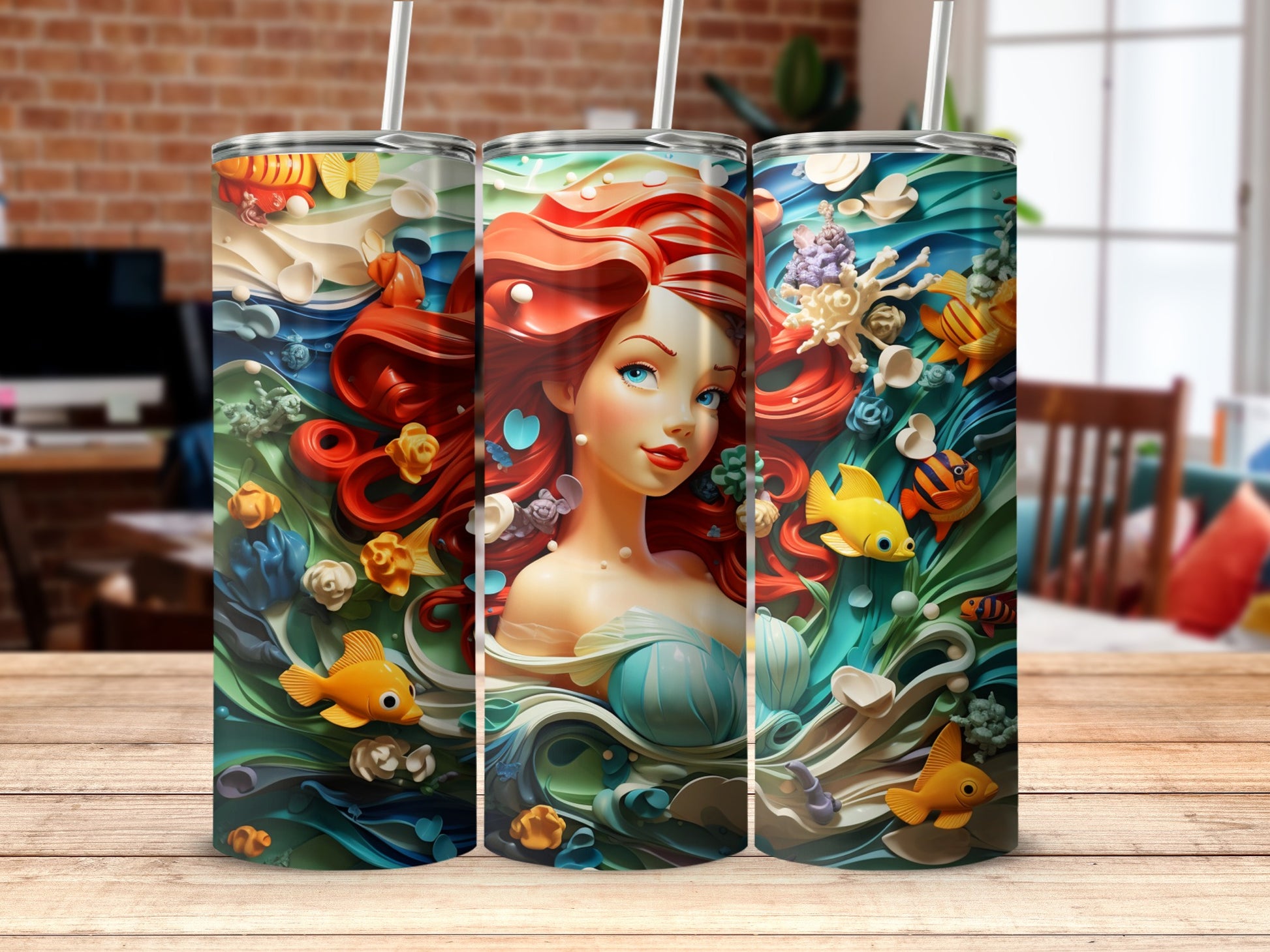 Colorful Mermaid Artwork Travel Tumbler