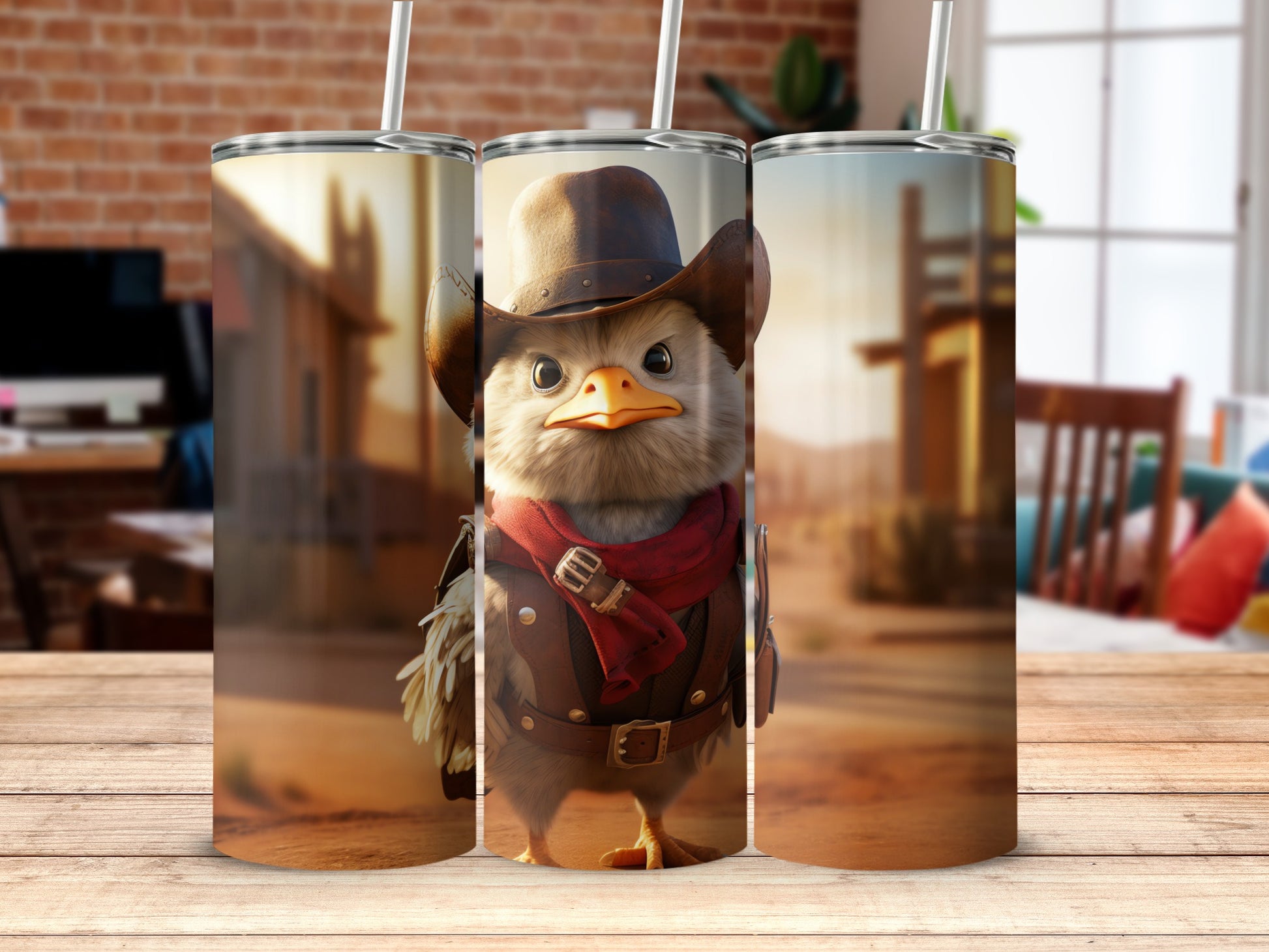 Cute Western Chick Cowboy Hat Scarf Vest Desert Scene Tumbler product type