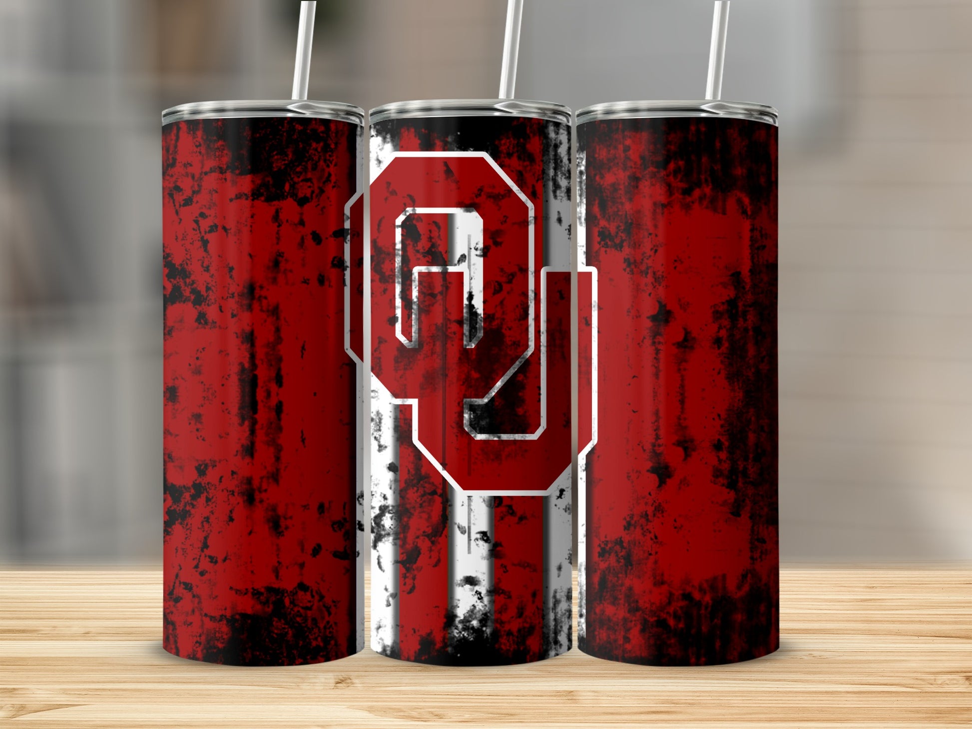 Distressed Red and Black OU Logo Tumbler Cup Product