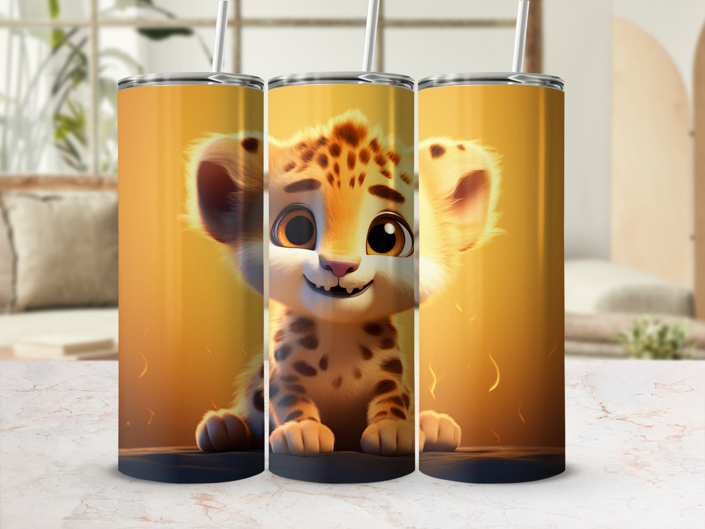 Cute Baby Cheetah with Cartoon Design Tumbler Cup