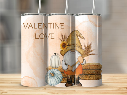 Lovely Gnome and Pumpkin Design Valentine Love Tumbler