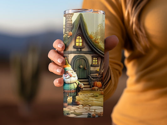 Whimsical Gnome and Cottage Art Tumbler Product