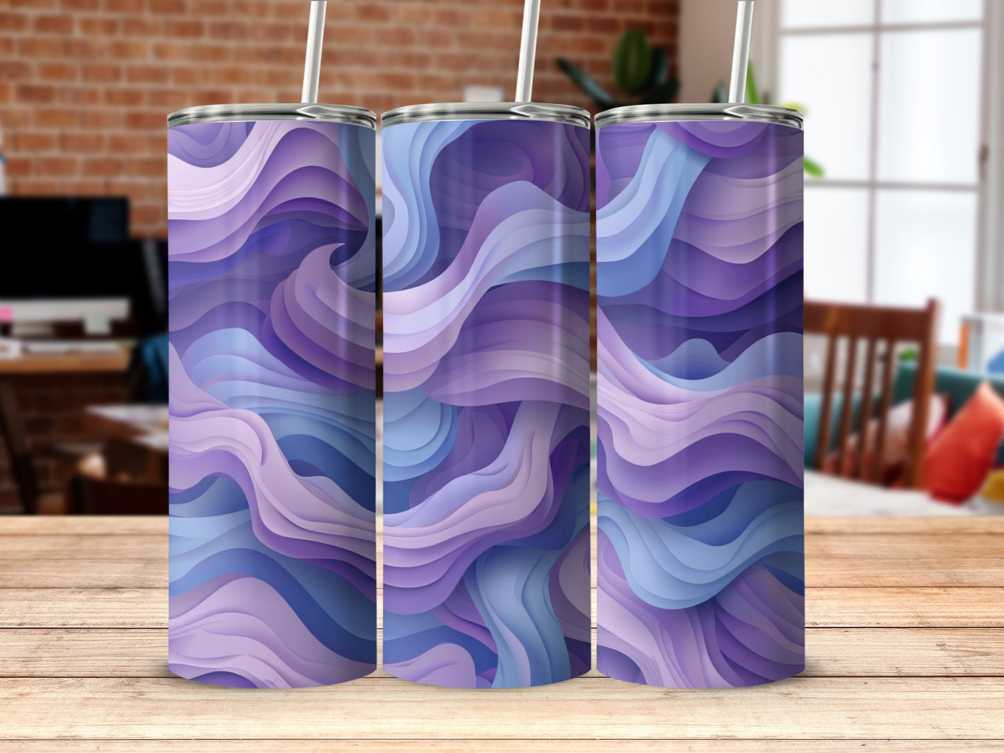 Abstract Purple Waves Pattern Tumblers Beverage Containers