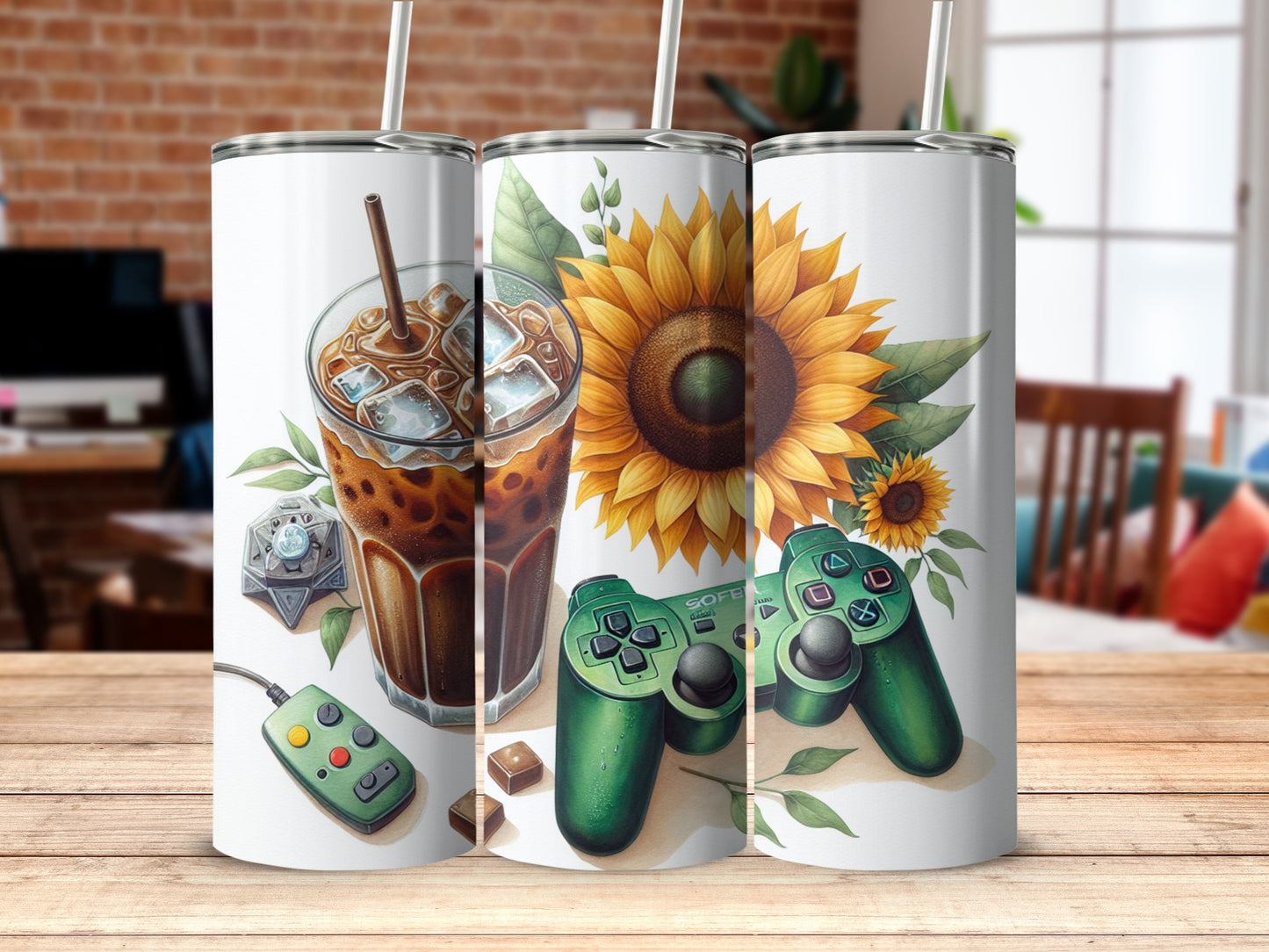 Sunflower and Iced Coffee with Game Controller Tumbler