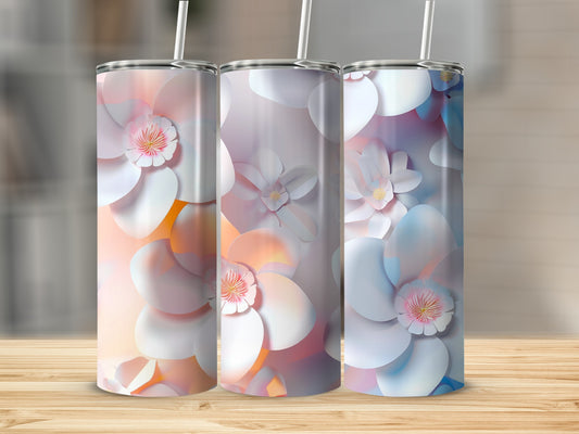 Three tumblers with a pastel floral design.