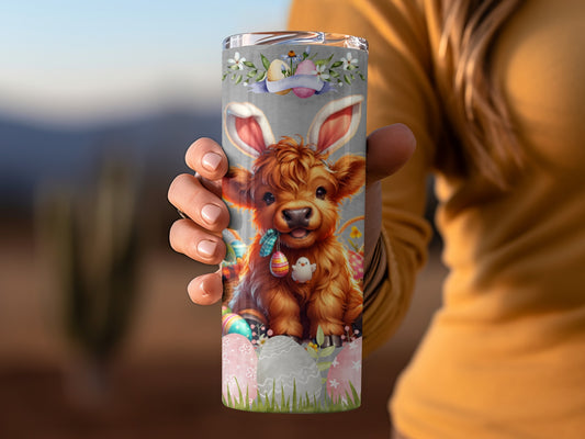 Cute Easter Cow with Bunny Ears Printed Tumbler
