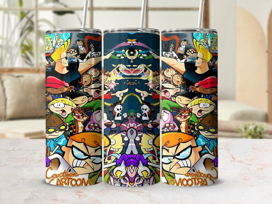 Vibrant Cartoon Characters Design Tumbler with Straw