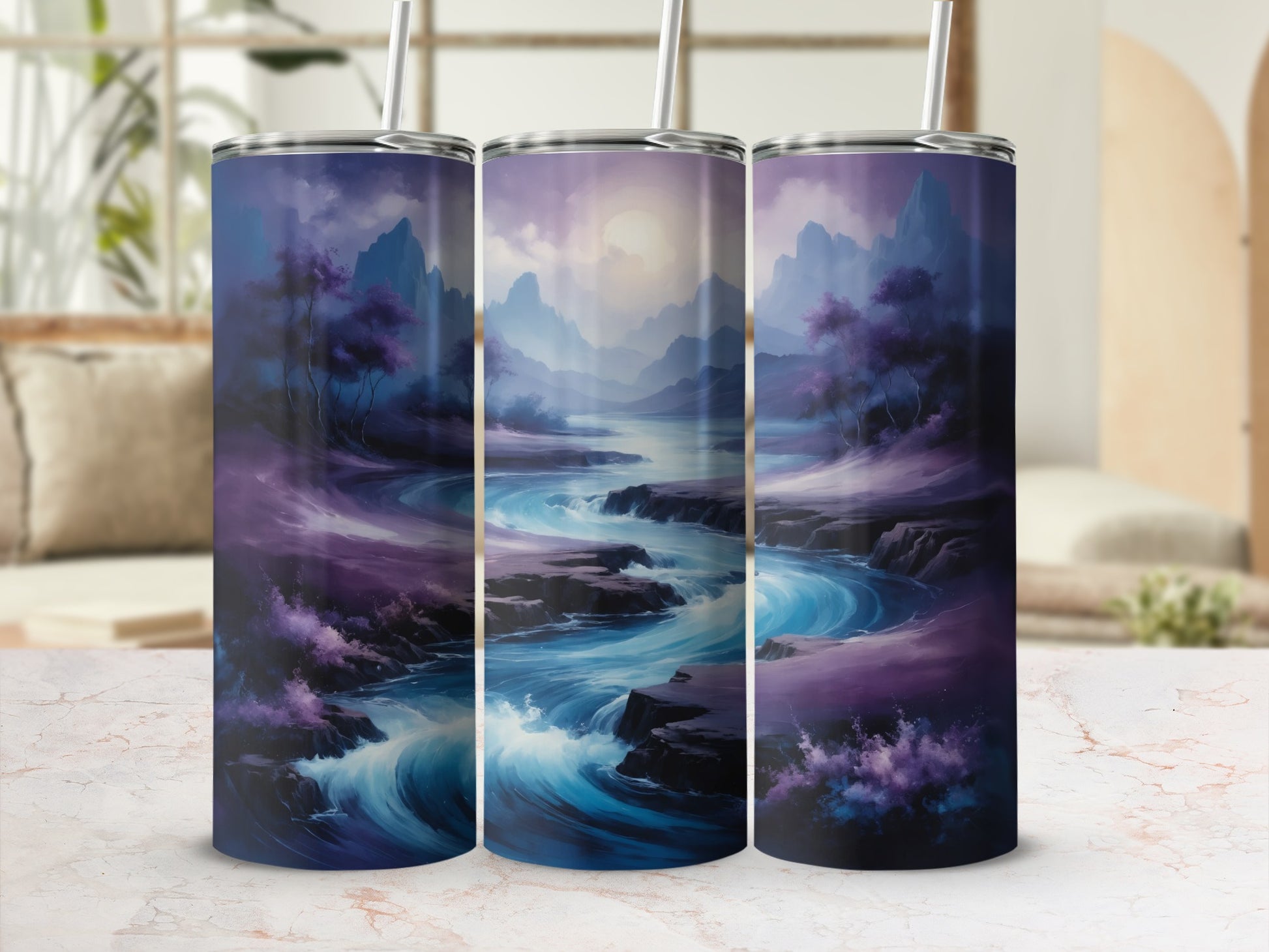 Serene Mountain River Landscape Insulated Tumbler