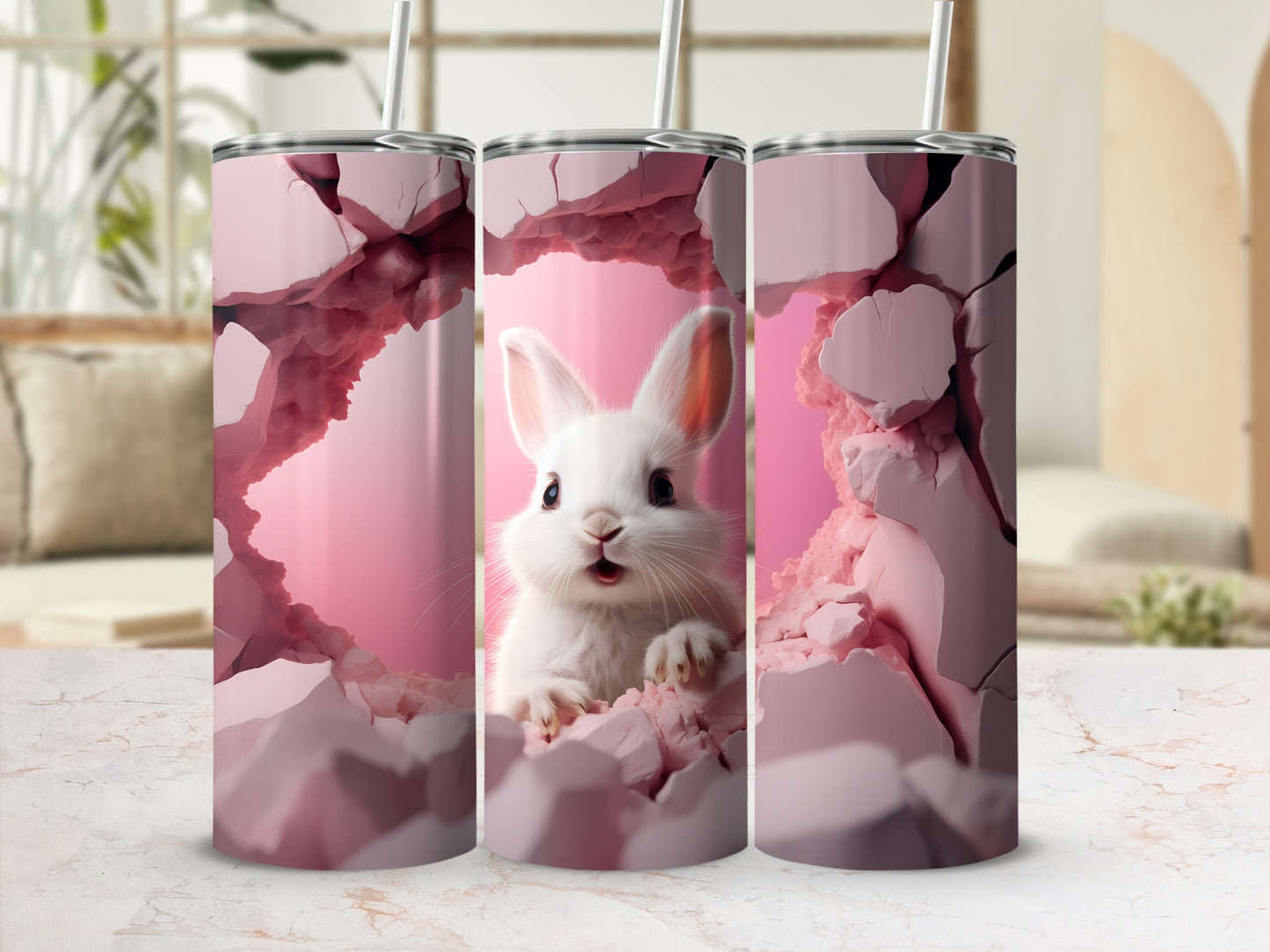 Cute White Bunny Breaking Through Wall Tumbler Design