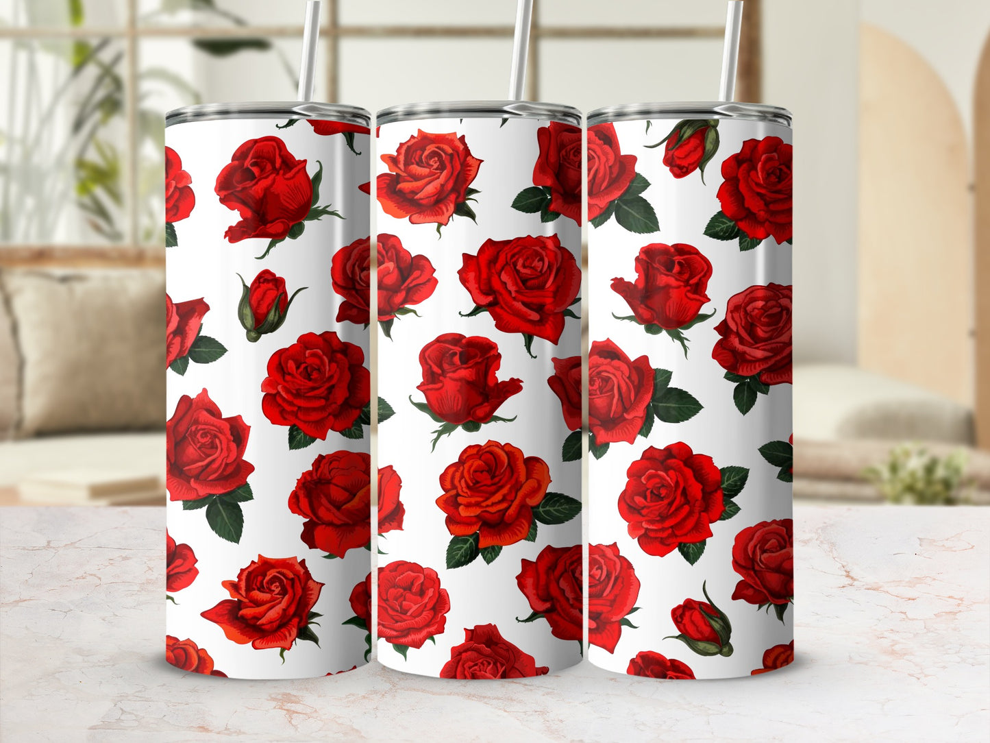 Vibrant Red Roses Patterned Tumbler for Everyday Use
