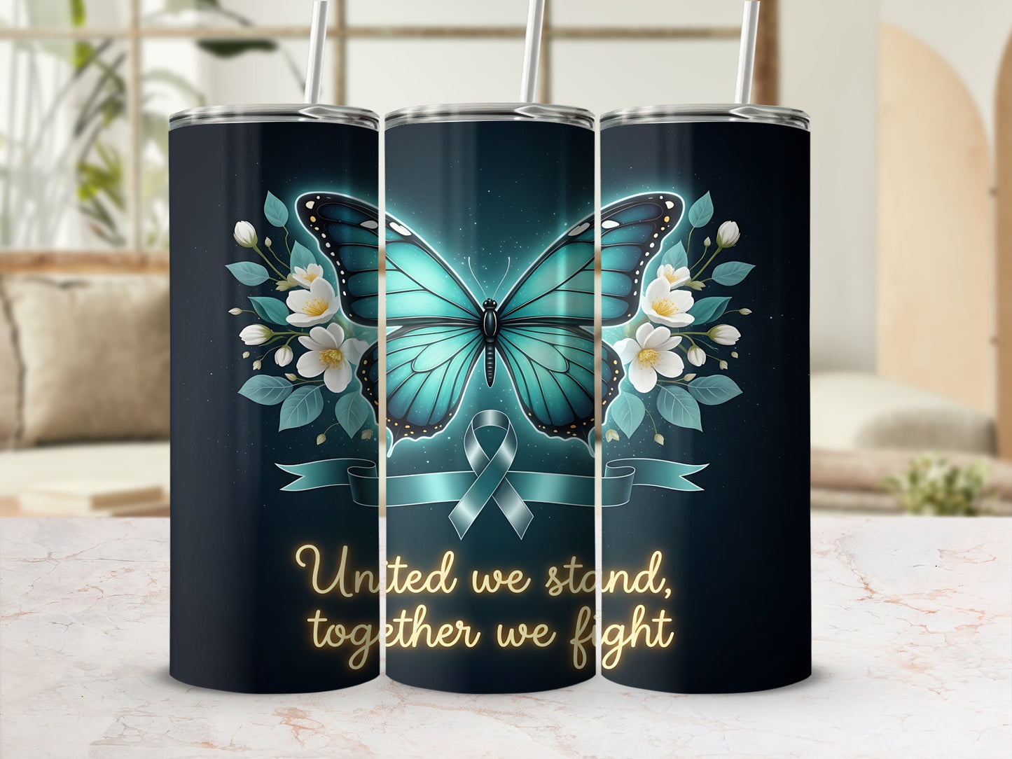 United We Stand Together We Fight Butterfly Tumbler